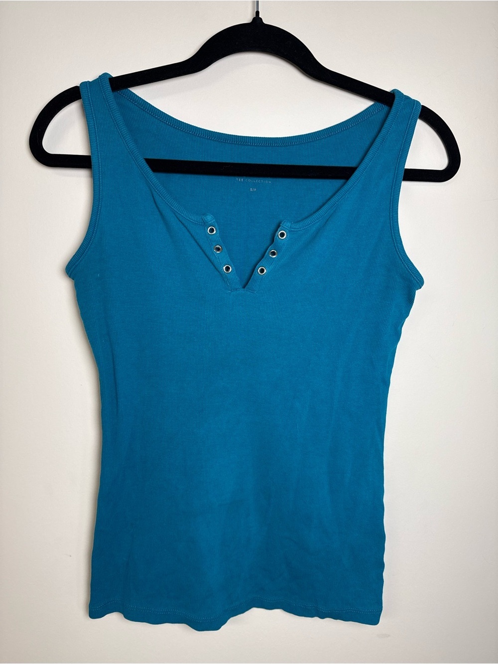 Reitmans Bright Teal Ribbed Short Sleeve Henley